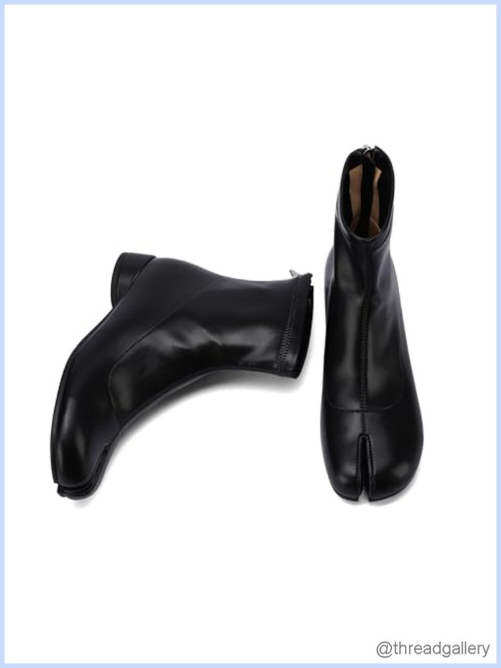 Split Toe Ankle Boots Faux Leather Chunky Heel Booties Back Zip